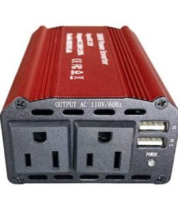 Close-up of 300W Car Power Inverter USB ports and AC socket for power conversion