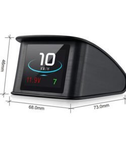 GPS HUD speedometer with illuminated LCD screen showing speed in night driving conditions, highlighting its anti-glare and auto-dimming features.