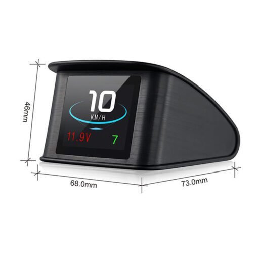 GPS HUD speedometer with illuminated LCD screen showing speed in night driving conditions, highlighting its anti-glare and auto-dimming features.