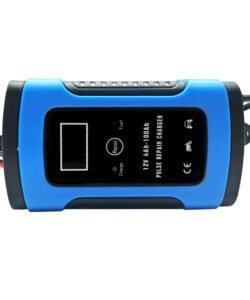 Close-up of the charger's screen and buttons, highlighting multiple charging modes for different battery types and conditions