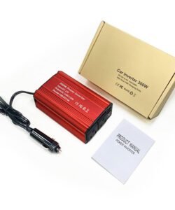 Package contents of 300W Car Power Inverter – power cable, user manual, and inverter unit