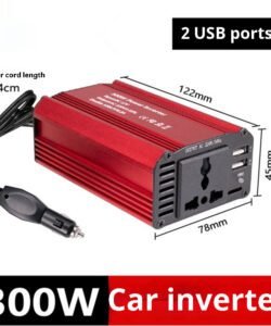 300W Car Inverter plugged into vehicle 12V socket powering electronic devices