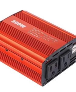 Red 300W Car Power Inverter – Converts 12V DC to 110V AC with Dual USB and AC Outlets