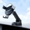 15W fast wireless car charger with auto-locking gravity phone mount on dashboard