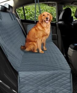 Pet travel cushion covering the entire back seat and seat backrest, offering full protection for the car interior.