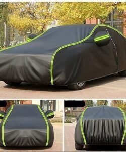 Outdoor car parked with waterproof sunscreen cover protecting against rain and sun