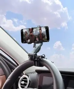 Adjustable phone mount for dashboard and mirror use