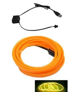 Yellow glowing car interior LED-light with USB connection