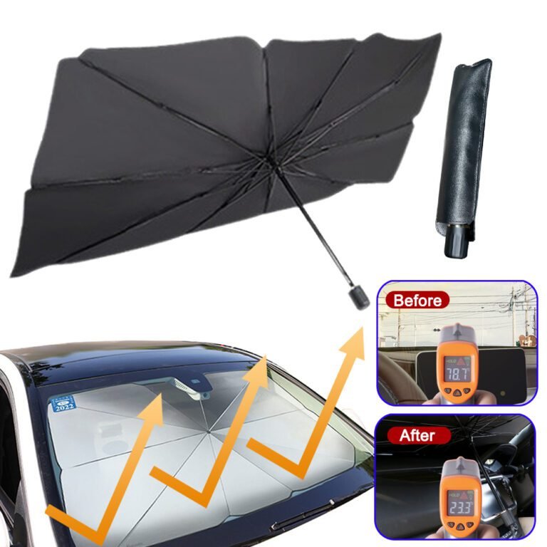 Stay cool and protect your car with the Foldable Windshield Sun Shade Umbrella. Blocks UV rays and heat, prevents interior damage, and folds for easy storage. Perfect for summer!