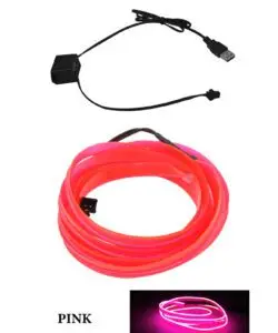 Pink LED car interior light strip with USB power connection