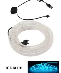 White USB car LED interior light strip glowing under dashboard